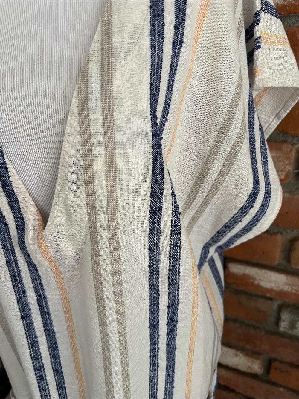 RIP CURL Striped V-Neck SWIM Cover up  - White with Navy & Tan Stripes - Picture 2 of 5